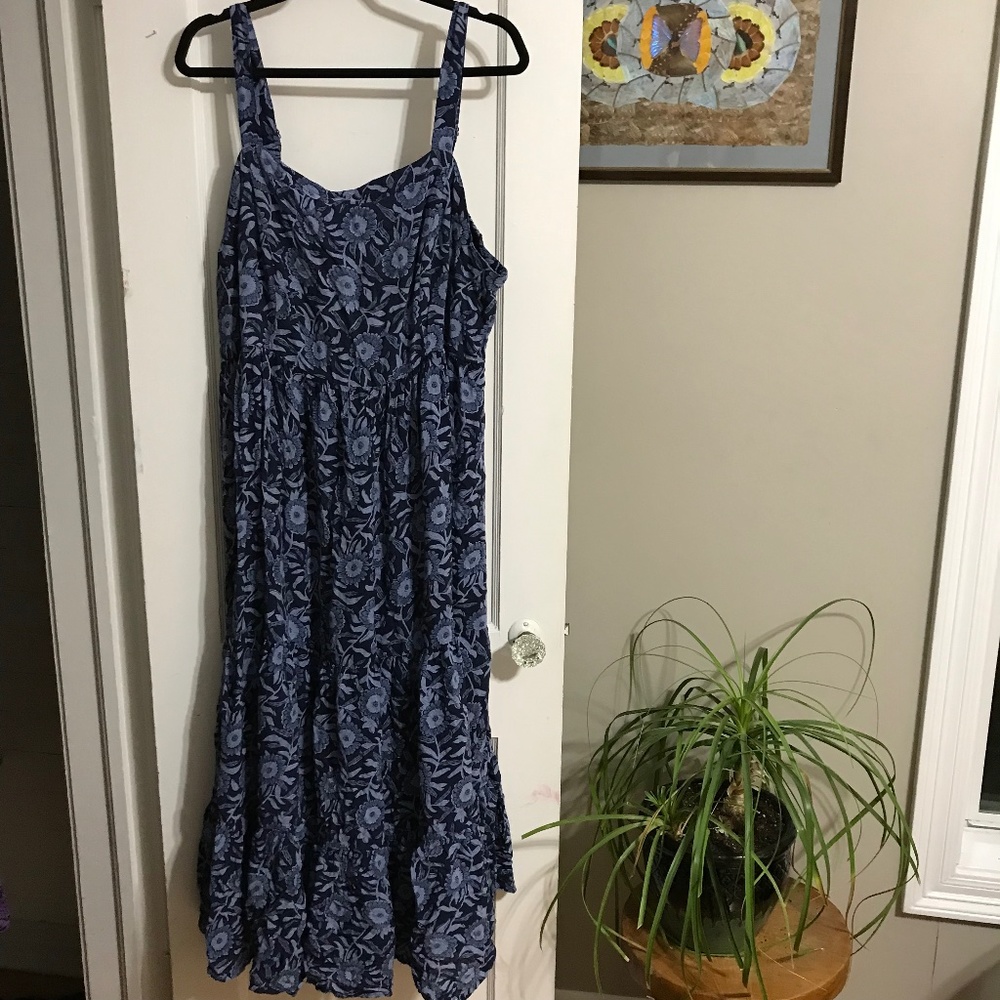 Old Navy Plus Size Blue Sunflower Tiered Ruffle Hem Maxi Dress XXL